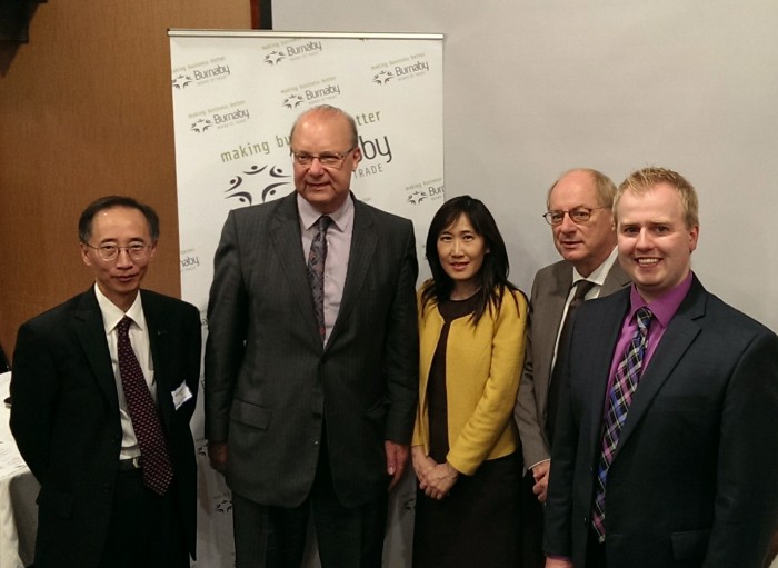 Andrew Yui (Hong Kong Trade Development Council), Garth Evans (Barbeau, Evans, Goldstein – BBOT’s Pacific Gateway Committee), Gloria Lo (Hong Kong Economic & Trade Office), David Pohl (RBC – Hong Kong Canada Business Association) and Cory Redekop (Burnaby Board of Trade) 